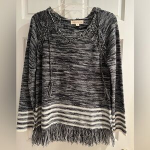 Love Stitch Fringed Sweater with Hoodie Size Medium